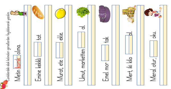 1. Sınıf İlk Okuma Yazma M-m Sesi Görselli Cümle Oluşturma