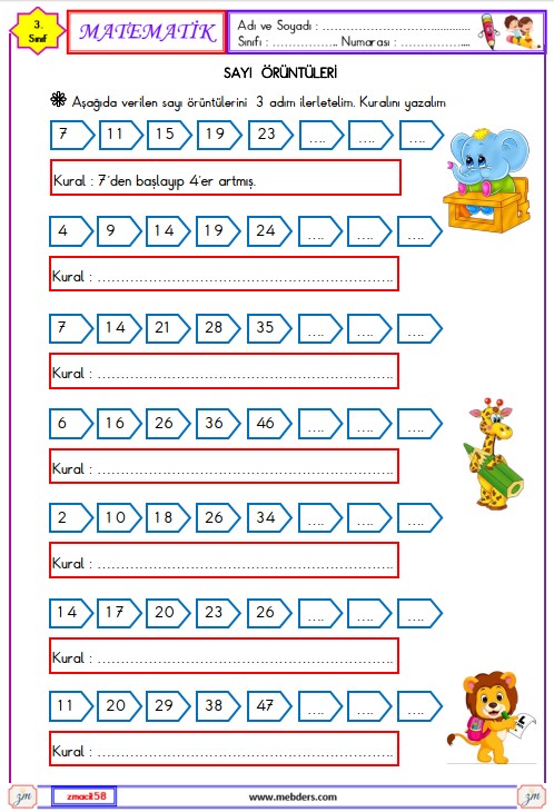 3. Sınıf Matematik Sayı Örüntüleri Etkinliği 1