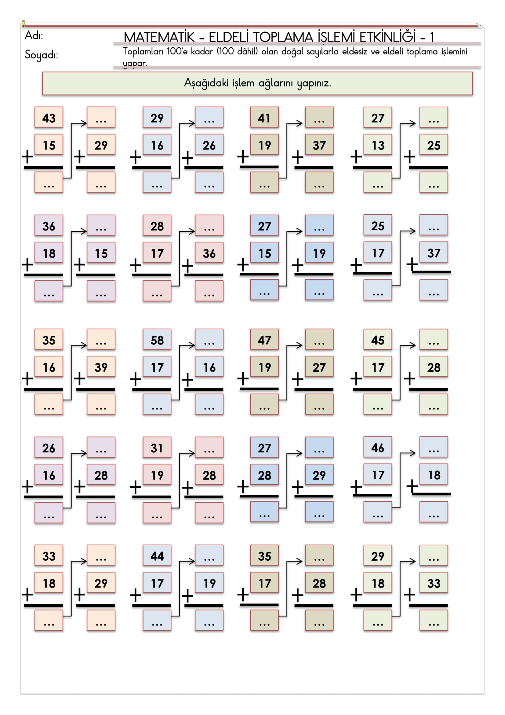 2.Sınıf Matematik Eldeli Toplama İşlemi Etkinliği-2