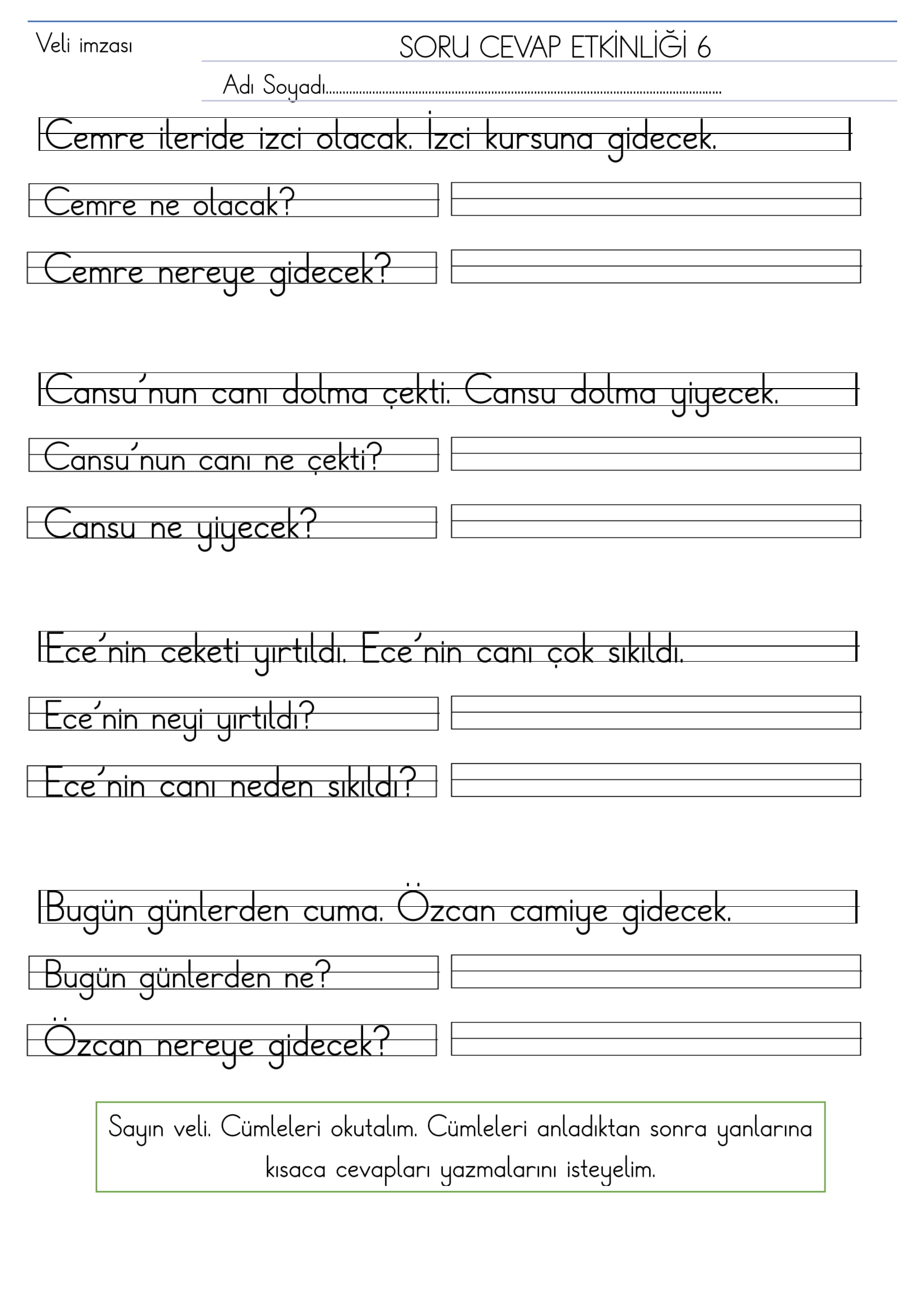 1.Sınıf İlk Okuma Yazma Kısa C Sesi Soru Cevap Etkinliği 6