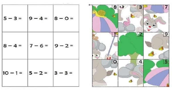 1. Sınıf Matematik Çıkarma İşlemi Puzzle Kes-Yapıştır- 1