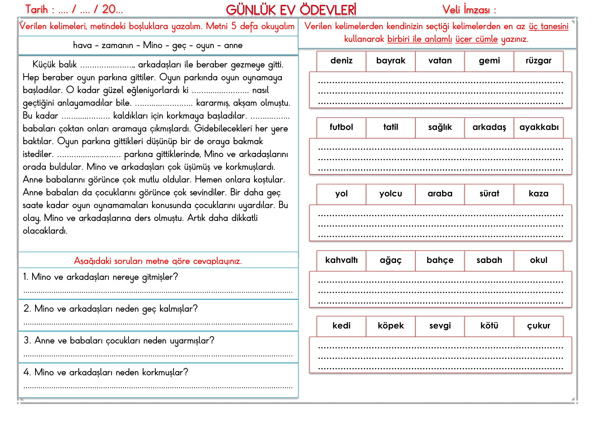 2.Sınıf 13 Şubat 2025 Günlük Ev Ödevi