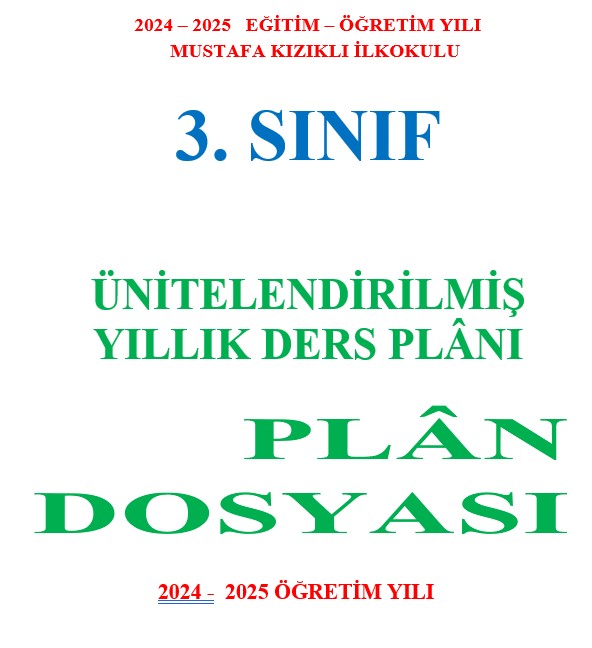 3. Sınıf Plan Dosya Kapağı ve Yıllık Çalışma Planı