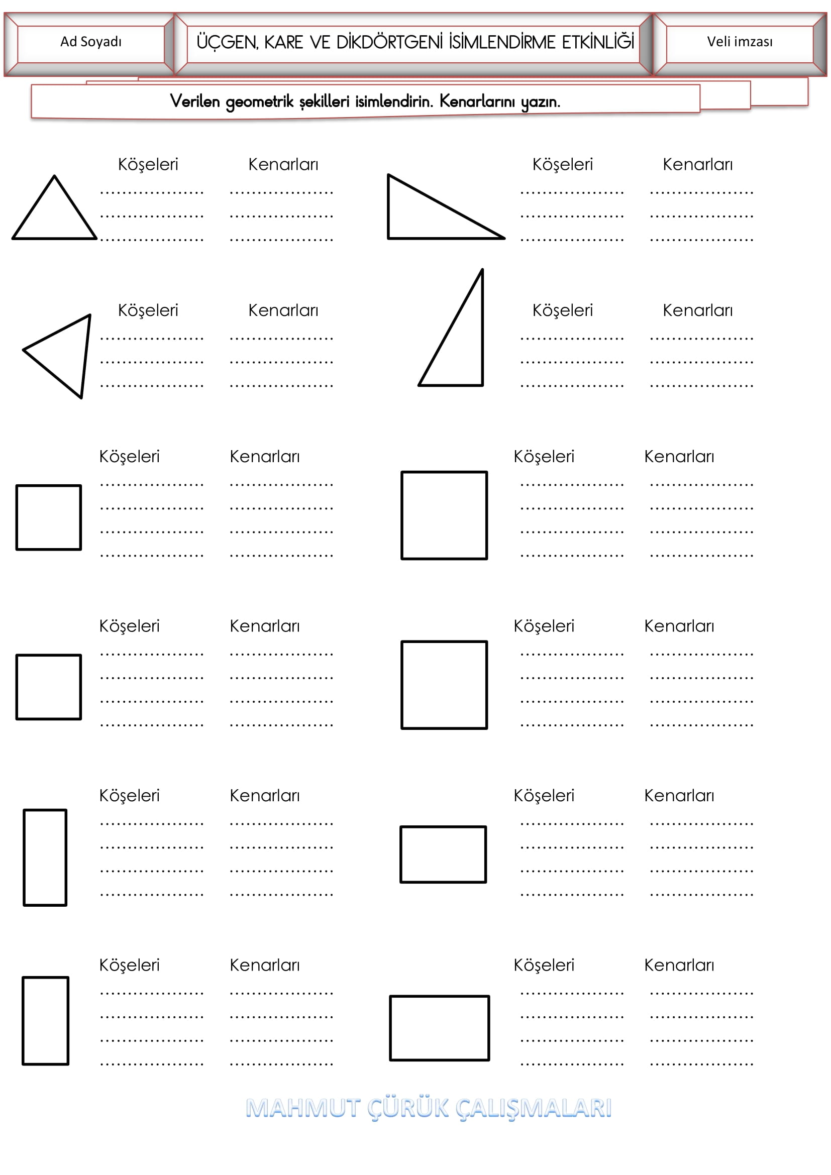 4.Sınıf - Matematik Geometrik Şekiller Etkinliği-1