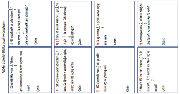 4.Sınıf Matematik Kesirlerle İlgili Problemler Etkinliği 3