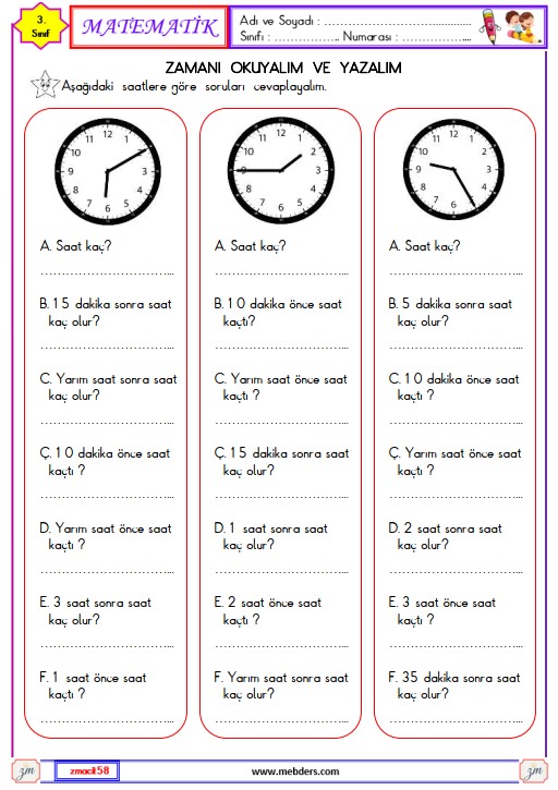 3. Sınıf Matematik Zamanı Okuyalım ve Yazalım Etkinliği 19