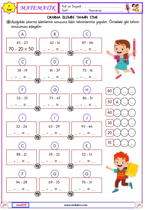 2. Sınıf Matematik Çıkarma İşlemi Sonucu Tahmin Etme Etkinliği 4