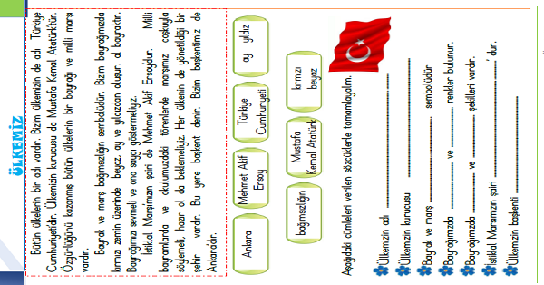 1. Sınıf Hayat Bilgisi Ülkemiz Etkinliği