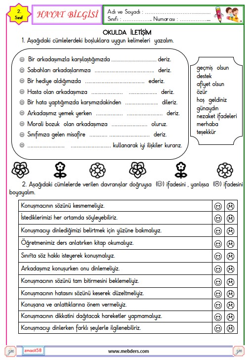 2. Sınıf Türkçe Okulda İletişim Etkinliği