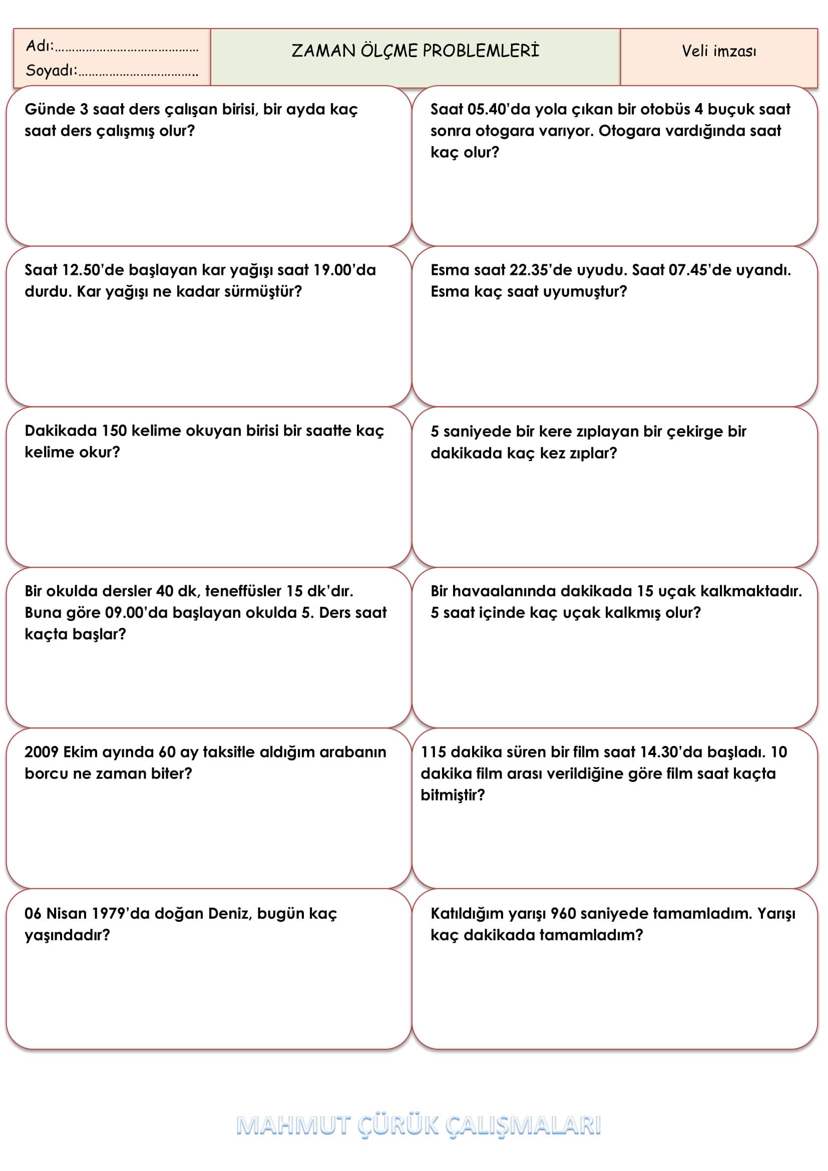 4.Sınıf - Matematik Zaman  Problemleri-1