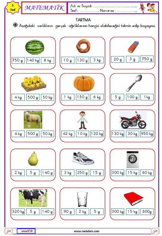 3. Sınıf Matematik Tartma Etkinliği 3