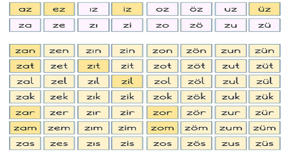 1. Sınıf İlk Okuma Yazma ( Z-z Sesi ) Hece Tablosu